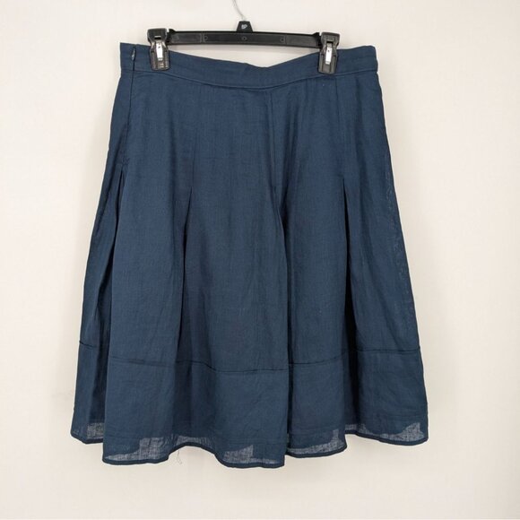 Y2K Banana Republic Midi Full Skirt Women Size 10 100% Linen Pleated Academia - Picture 2 of 12